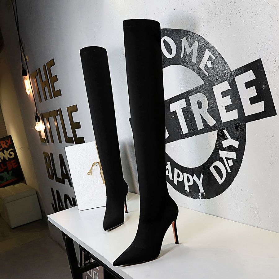Women's Shoes Fashion High Heels Elastic Lycra Stiletto Pointed Sexy Nightclub Slim Pedicure Over The Knee Boots_vogvips.com
