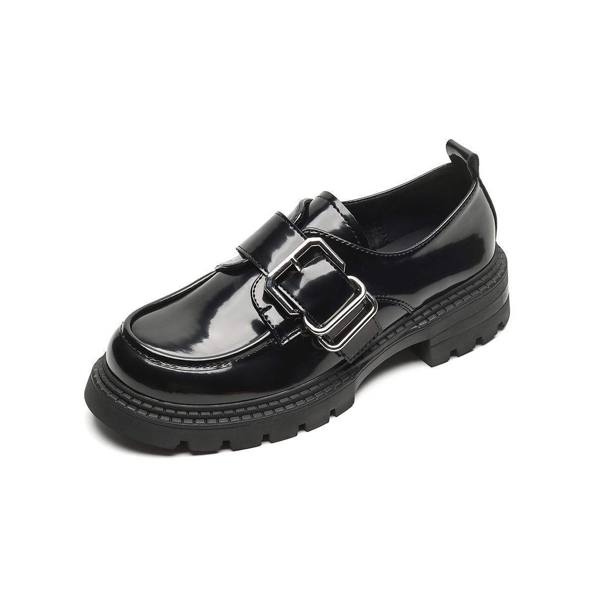 One-word Buckle With Platform Loafers Women's Retro British Small Leather Shoes Soft-soled Single Shoes Women_vogvips.com