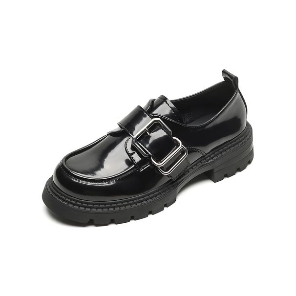 One-word Buckle With Platform Loafers Women's Retro British Small Leather Shoes Soft-soled Single Shoes Women_vogvips.com