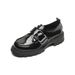 One-word Buckle With Platform Loafers Women's Retro British Small Leather Shoes Soft-soled Single Shoes Women_vogvips.com