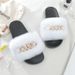 Women's Fashion Fluffy Slide Sandals With Metal Chain Detail, Round Toe, Thick Sole, Non-Slip Comfort For Summer Outings Furry Slippers Sandals_vogvips.com