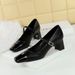 5292 Wind Thick Heel Shallow Mouth Splicing Square Head Water Diamond Buckle Strap Single Shoe Spring And Autumn Women's_vogvips.com
