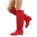 Women's Plus Size Suede Lace Up Boots Chunky Heel Pleated Slouch Design Winter Style European American Fashion_vogvips.com