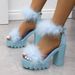 2025 European And American Summer High-Heeled Furry Women's 2026 Wish Foreign Trade Chunky Heel Sandals 43_vogvips.com
