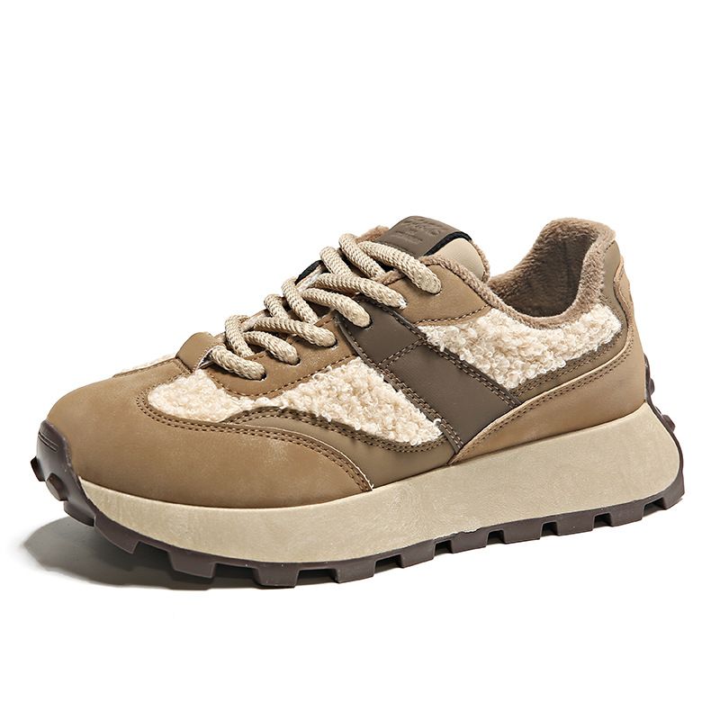 Ruoji Plush Sports Thick Soled German Training 2023 New Autumn Warm Cotton Shoes, Women's Winter Waffle Shoes_vogvips.com