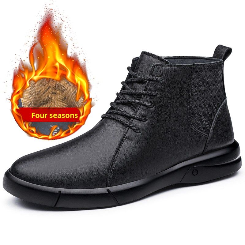 Men's Cotton Shoes Velvet Leather Boots Snow Boots Trendy Martin Boots Large Size Men's Shoes_vogvips.com