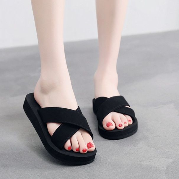 Non-Slip For Women Summer Outdoor Wear Internet Celebrity Ins New Cross Strap Sandals Wedge Thick Sole Flip-Flops Beach_vogvips.com