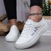 2026 New Spring/Summer Breathable Leather White Shoes With Hollow Mesh Design, Soft Sole, Versatile, Comfortable Casual_vogvips.com