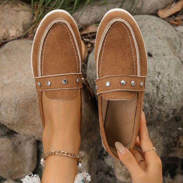 SHLIANG Retro Shallow Mouth Loafers Women Rhinestone Slip On Solid Color Large Size Moccasins Thick Bottom Comfortable Non Slip Flats Y0619_vogvips.com
