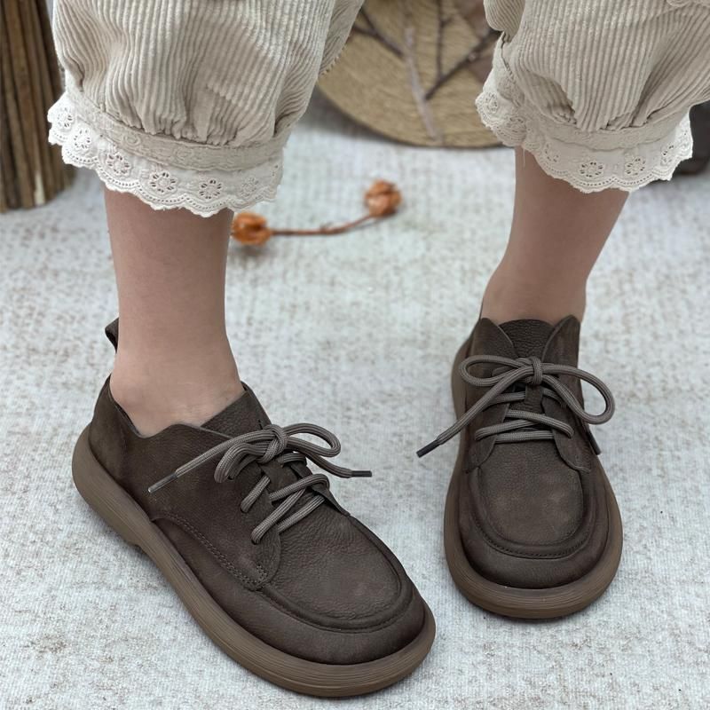 Thick Soled Le Fu New Autumn 2025 Flat Bottomed Casual Small Leather Shoes, Cotton And Linen Style Women's Singles Shoes_vogvips.com