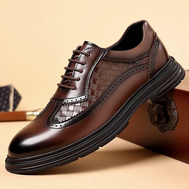 Fashionable Men's New British Black Business Formal Wear Derby Shoes Lace-up Leather British Brown Banquet Dress Wedding Leather Shoes_vogvips.com