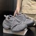 Rhinestone Chunky Sole Fashion Lace-Up Leather Casual Sneakers Women's Platform Height Increasing Shoes Round Toe Black Gray Angora Red_vogvips.com