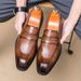 New Fashion Men's British Black Business Casual Loafer Shoes Daily Driving Office Leather Shoes One Foot Pedal Lazy Brown Banquet Dress Wedding Men's_vogvips.com