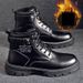 Men's High-Top Waterproof PU Leather Boots With Warm Fleece Lining, Anti-Slip Rubber Sole, Casual Round-Toe Winter Boots Non Slip Casual All Match_vogvips.com