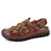 Men’s Hand-Stitched Closed Toe Outdoor Sandals, Breathable Mesh Leather Hiking Walking Sandals_vogvips.com