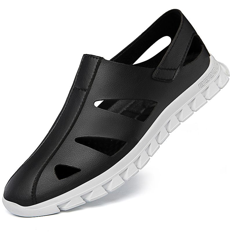 Beach Cool Leather Shoes Microfiber Men's Casual Men's Shoes Driving Shallow Hole Shoes_vogvips.com