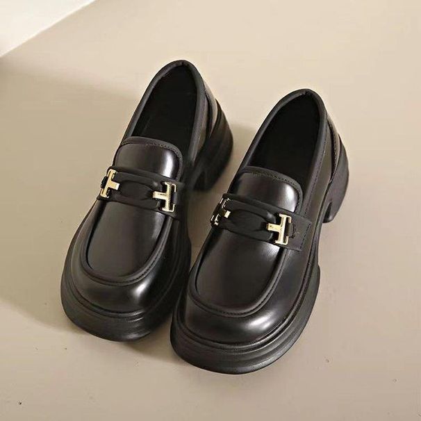 Coarse Heel Platform Loafers Women's French Soft-soled Small Leather Shoes Single Shoes_vogvips.com