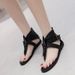 Summer Roman-style Student Casual Flat Sandals For Women, Versatile, With Toe-post, Herringbone, Buckle, And Retro Wedge_vogvips.com