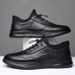 Men's Autumn New Casual Business Versatile Fashion Trend Cushion Elastic Black Sports Leather Shoes_vogvips.com