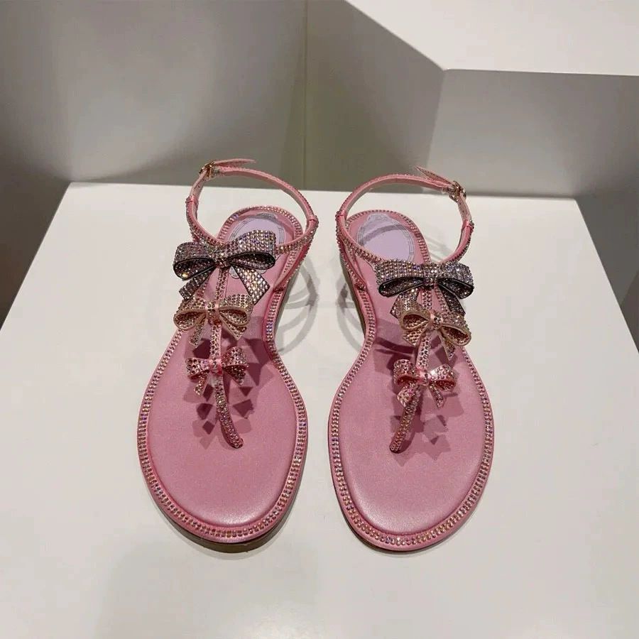 In-Stock Summer New Style Flat Fashion Flip-Flops With Rhinestone Bow, Versatile Casual Wear-Resistant Sandals For_vogvips.com