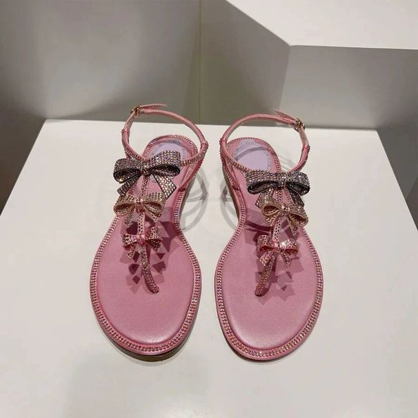 In-Stock Summer New Style Flat Fashion Flip-Flops With Rhinestone Bow, Versatile Casual Wear-Resistant Sandals For_vogvips.com