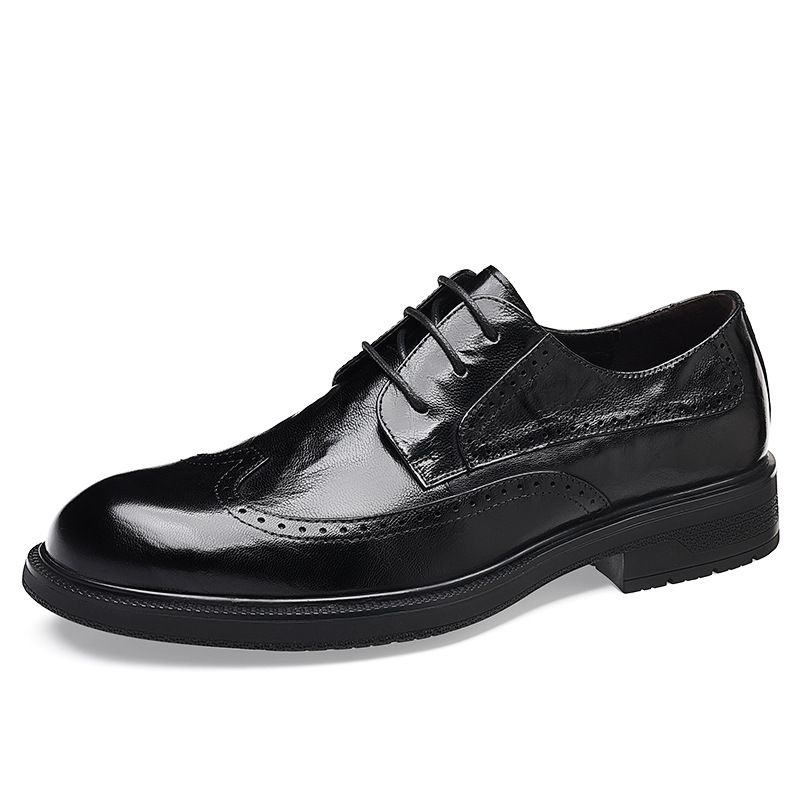 Euro Step First Layer Sheepskin Autumn Business Formal Leather Men Brogue Carved Fashion Casual Lace-up Men's Shoes_vogvips.com