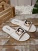 Women's Fashionable Slippers With Metal Buckles Round Toe Flat Sandals Versatile Solid Color Decoration_vogvips.com