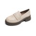 Weiwei Girl Thick Soled Loafers For Women Retro Melad Brown Leather Chunky Heel Soft Sole Single Shoes_vogvips.com
