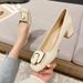 French Beige Thick Heel High Heels Women's Summer 2025 New Style Temperament Toe Shallow Mouth Square Buckle Commuting_vogvips.com