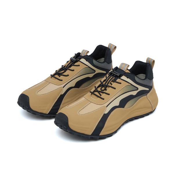 VICKI BROWN Men's Brown Color Block Leather Sneakers, Comfort Cushioned Non Slip Outdoor Casual Walking Shoes_vogvips.com