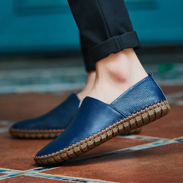 2025 Men's Shoes, Hand-stitched, Men's Bean Shoes, Spring And Summer, Hollowed-out Men's Leather Shoes_vogvips.com