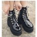 Women's Punk Style Chunky Heel Ankle Boots With Metal Chains, Waterproof & Slip-Resistant, Round Toe Platform Boots Patent Leather_vogvips.com
