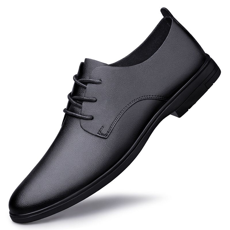 Men's Single-layer Pointed Casual Leather Shoes Lace-up Formal Leather Shoes_vogvips.com