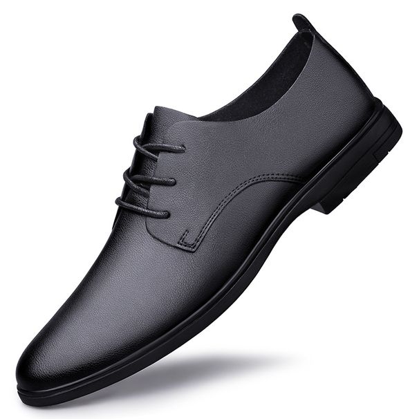Men's Single-layer Pointed Casual Leather Shoes Lace-up Formal Leather Shoes_vogvips.com