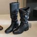 Cowhide Version ~ Thick-Soled Over-the-Knee For Women, Two-Way Wear Belt Buckle, Slouch With Chunky Heels, High Tube_vogvips.com
