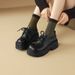 cameido Women's round-toed, thick-soled, deep-mouth single shoes and uniform shoes with laces, British-style leather shoes for autumn 2024_vogvips.com
