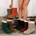 Women Ankle Boots Autumn Winter Short Boots New Autumn Winter Mid Calf Solid Color Chunky Heel Furry Snow Boots Casual Slip On Cotton Shoes_vogvips.com