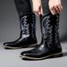 Tube Amekaji Embroidered High Work Men's Western Cowboy Trendy Motorcycle Rider Square Toe Riding Boots_vogvips.com