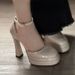 Runway Mary Jane Heels - Platform Chunky Heel Shoes With Buckle Strap | Square-Toe Chunky Heel Mules In Cream White_vogvips.com