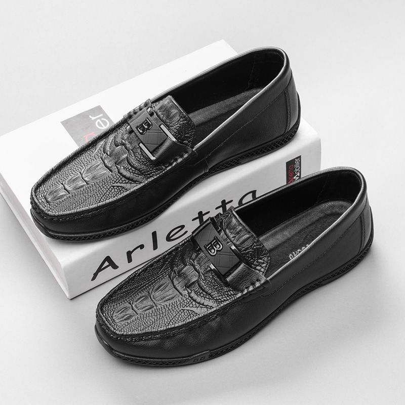 Doudou Shoes - Men's Crocodile-pattern Leather Shoes - Men's High-end Business And Casual Loafers - Foot-covering Lazy Man Shoes_vogvips.com