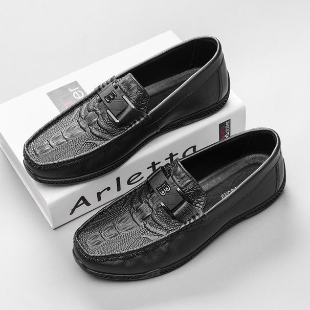 Doudou Shoes - Men's Crocodile-pattern Leather Shoes - Men's High-end Business And Casual Loafers - Foot-covering Lazy Man Shoes_vogvips.com
