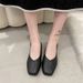 Square Toe Shallow Mouth 2024 New Retro Grandma Shoes Spring Versatile Soft Sole Flat Slip-On Lazy Loafers_vogvips.com