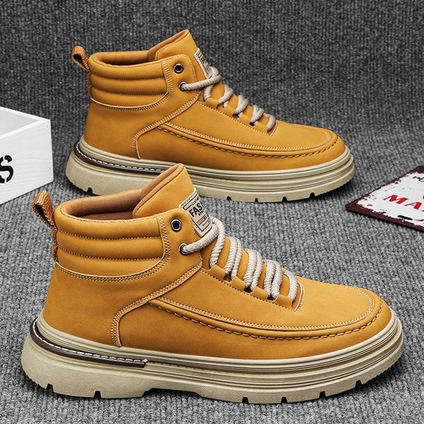 European Warm Series Men's Martin Autumn British Style Yellow Waterproof Non-Slip Leather Boots Outdoor Hiking Thick Sole Wear-Resistant_vogvips.com
