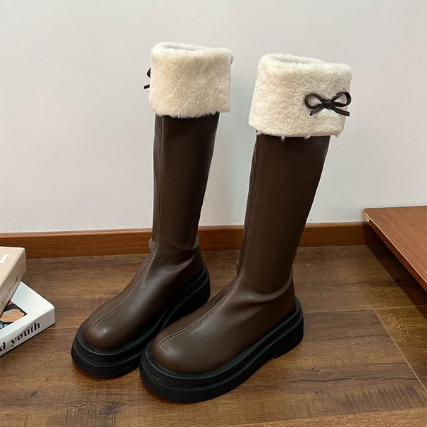 Brown Plus Slimming Fleece-Lined Thick-Soled Long For Women 2025 New Autumn Small Size Over-the-Knee High Boots_vogvips.com