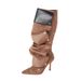 Women's Shoes Rivet Buckle Splicing Two Way Wear Stiletto High Heel Denim Pleated Pile Boots Female Personality Hot Girl Fashion Long Boots Female_vogvips.com