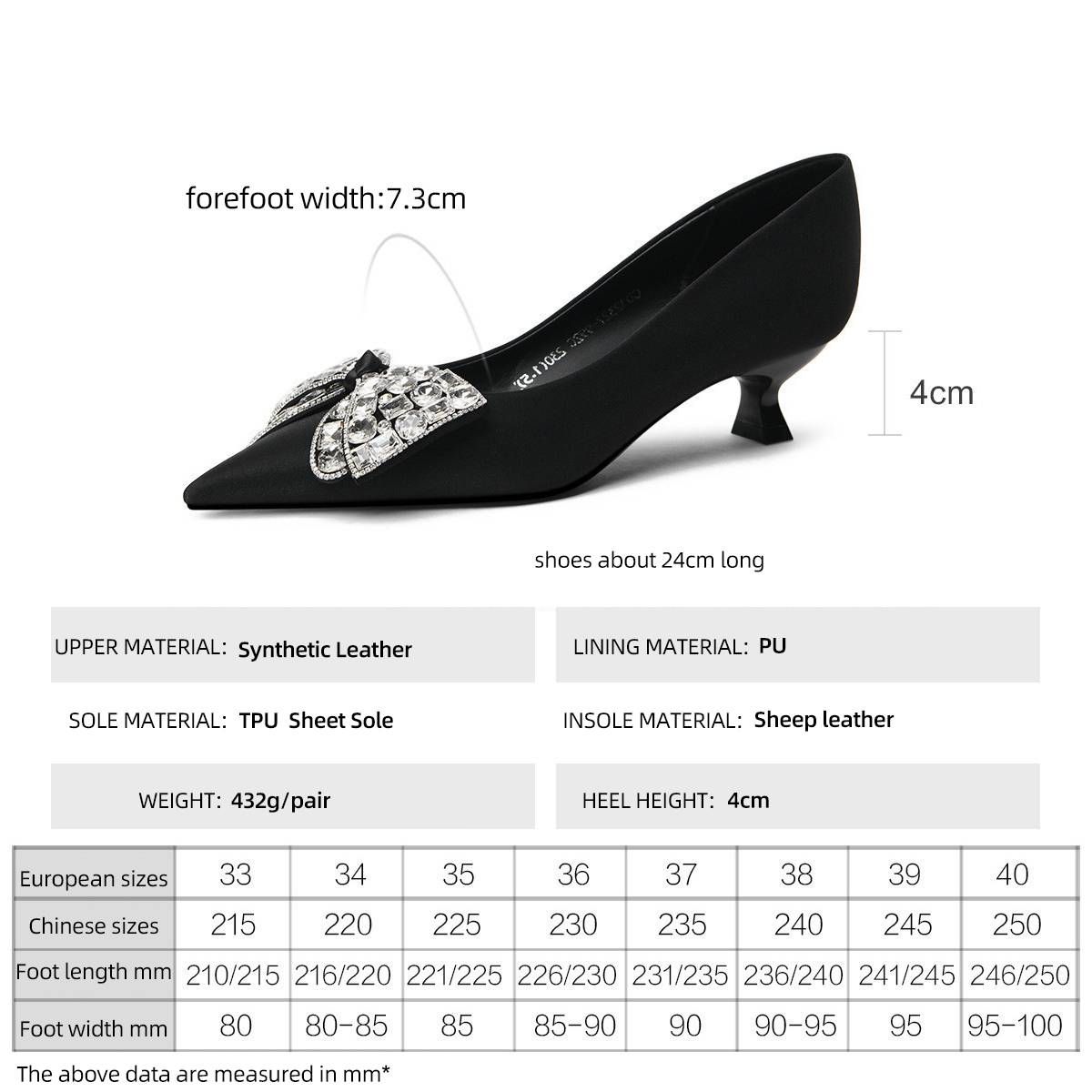 Cameido Women's Mid - Heeled Pointed - Toe Low - Cut Single - Sole Shoes With Rhinestone - Decorated Bows, Comfortable And Stylish Cat_vogvips.com