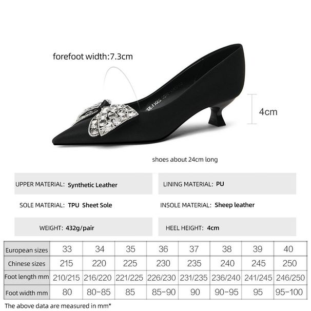 Cameido Women's Mid - Heeled Pointed - Toe Low - Cut Single - Sole Shoes With Rhinestone - Decorated Bows, Comfortable And Stylish Cat_vogvips.com