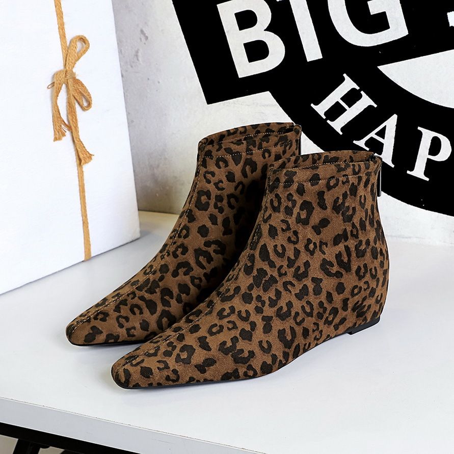 Women's Shoes Retro Style Autumn/Winter New Sexy Ankle Boots With Inner Wedge Heel, Mid Heel, Back Zipper, Leopard Print_vogvips.com