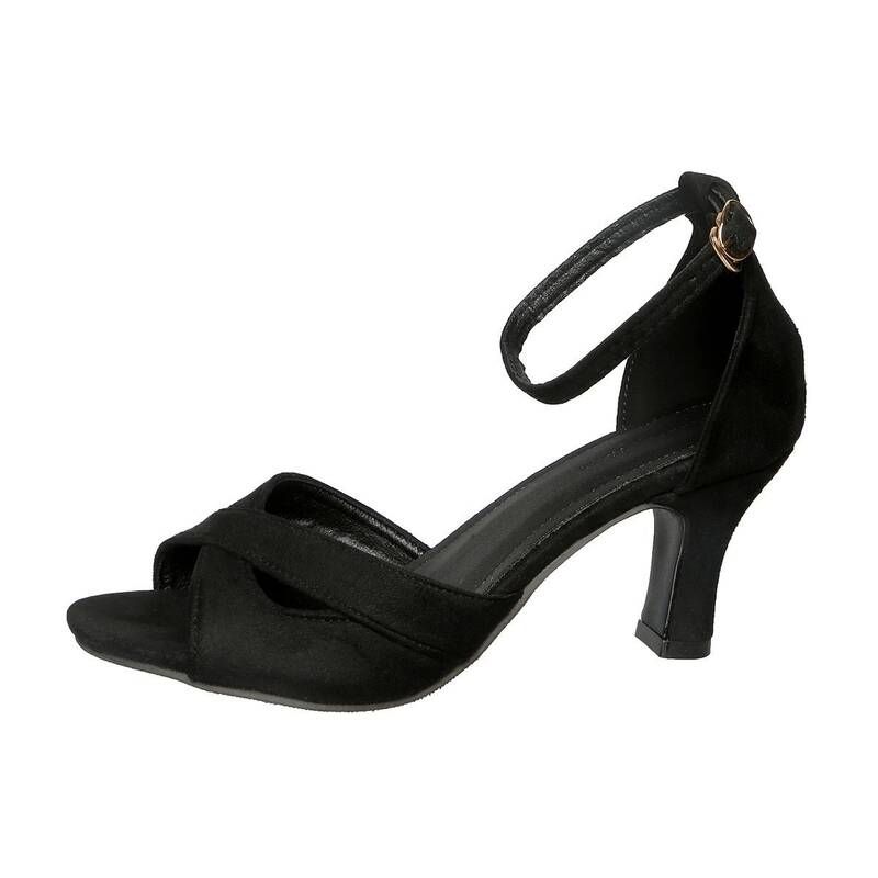34-45 Size Women's Shoes, Black Suede Cross-strap High-heeled Sandals, Summer Open-toe Buckle Stiletto Mid-heel_vogvips.com