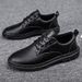 Euro Step Men's Korean Style British Business Casual Office Versatile Black Leather Youth Brogue Trendy Shoes_vogvips.com